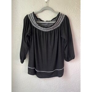 White House Black Market Black Embroidered Off Shoulder Top